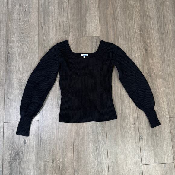 Madewell Soft Wool-Blend Square-Neck Pullover Sweater 2XS Black Blouson Sleeve - Picture 3 of 8